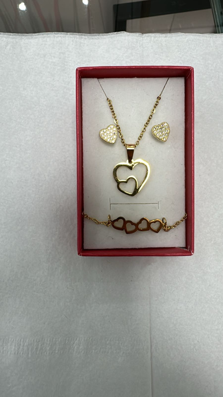 Stainless steel women's Set Double heart